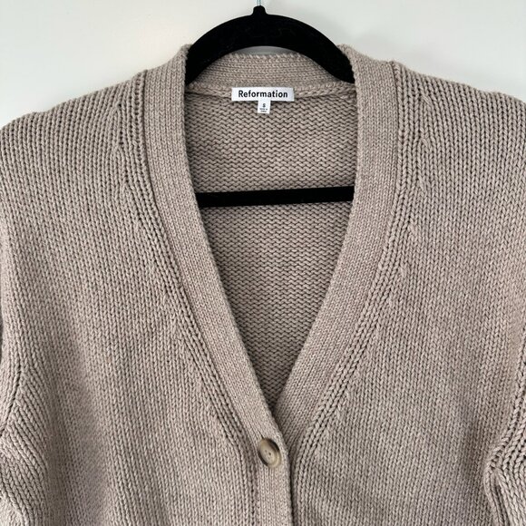 NWOT Reformation Nala Cotton-Linen Cardigan - Stone - Picture 7 of 9